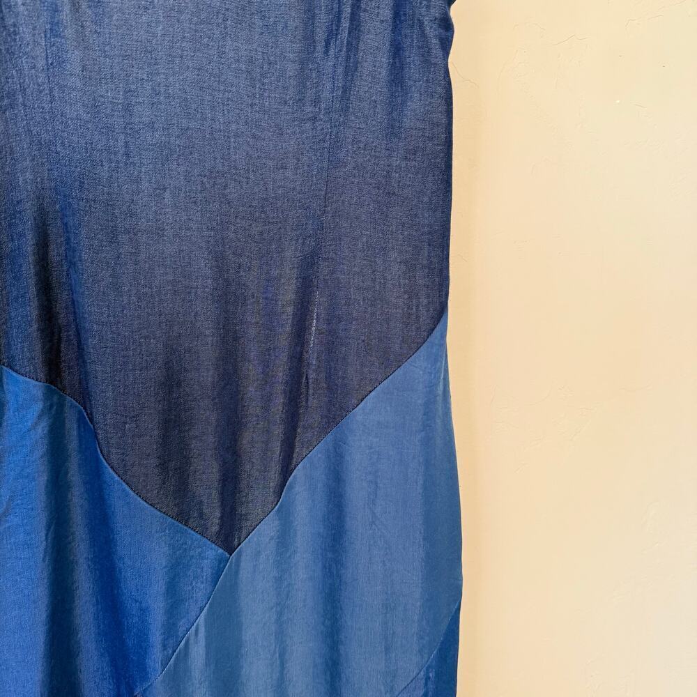 CIEBON Derica Patchwork Slip Dress Blue Satin Maxi Midi V-Neck Slipdress - Picture 12 of 14